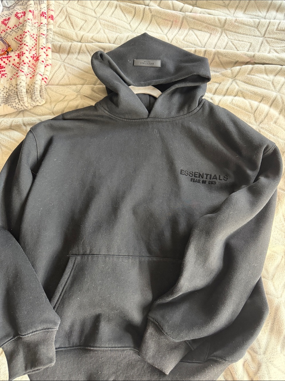 Essentials Black Pullover Hoodie - Men's